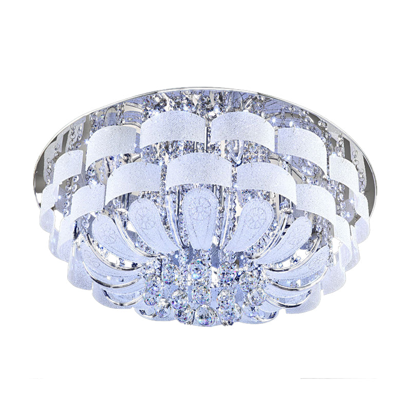 Modernist Stainless-Steel Crystal Flush Mount Ceiling Light with Cut Crystal Accents