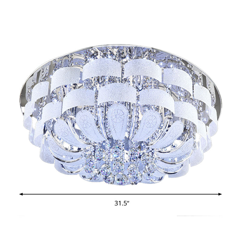Modernist Stainless-Steel Crystal Flush Mount Ceiling Light with Cut Crystal Accents