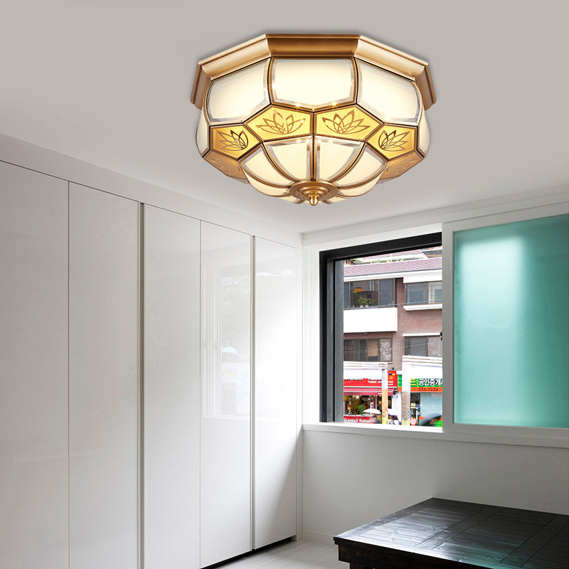 Dome Flush Mount LED Brass Ceiling Light, Opal Glass, Colonial Style - 13"/21" Width