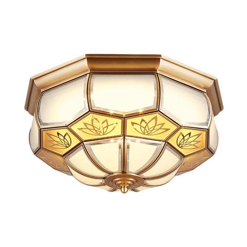 Dome Flush Mount LED Brass Ceiling Light, Opal Glass, Colonial Style - 13"/21" Width