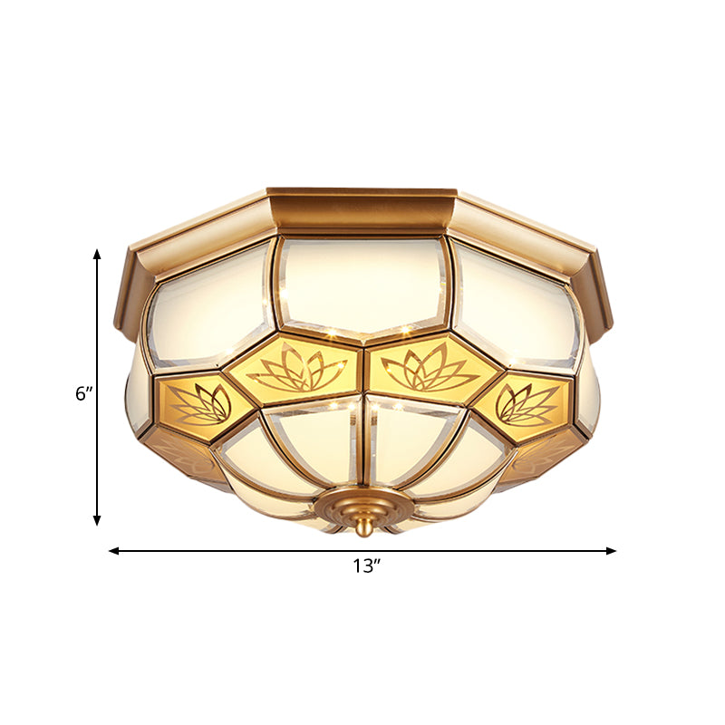 Dome Flush Mount LED Brass Ceiling Light, Opal Glass, Colonial Style - 13"/21" Width