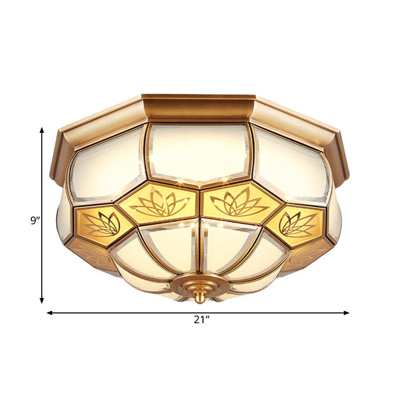 Dome Flush Mount LED Brass Ceiling Light, Opal Glass, Colonial Style - 13"/21" Width