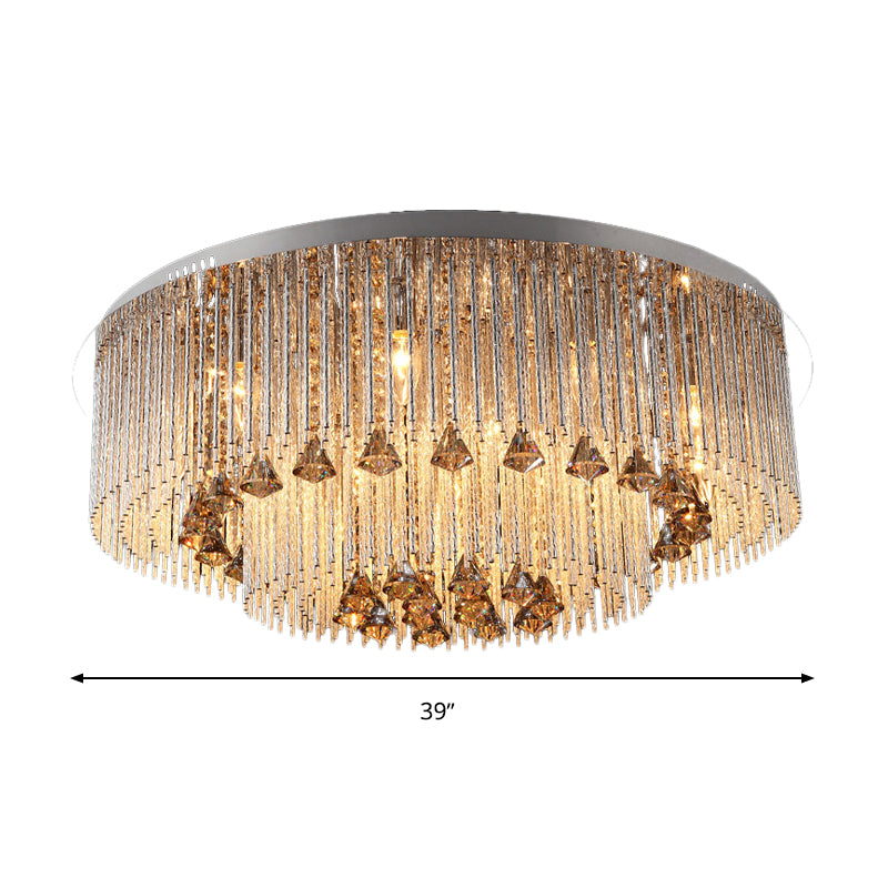 Contemporary Crystal Flush Light Fixture - Round, Nickel Ceiling Mount for Living Room (9/12/18 Bulbs)