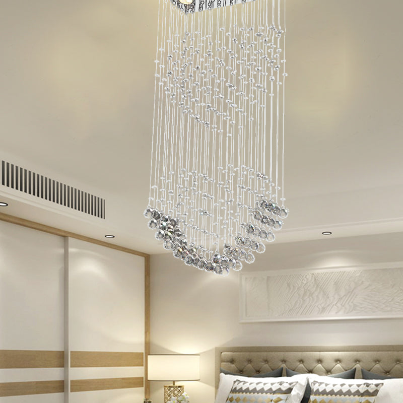 Modern Flush Mount Crystal Heart Ceiling Light Fixture - 3 Heads, Nickel Finish