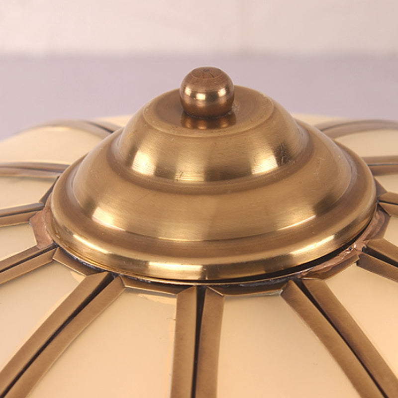 Opaline Glass Colonial Ceiling Mounted Fixture for Bedroom - Flush Mount Lamp in Brass, with 3/4 Bulbs