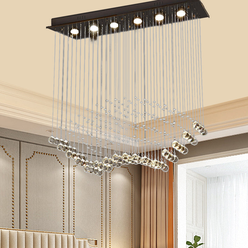 Teardrop Crystal Flush Mount Ceiling Fixture with 6 Bulbs - Modern Nickel Design