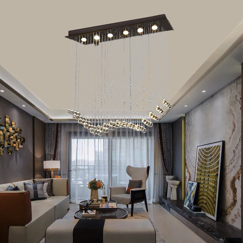 Teardrop Crystal Flush Mount Ceiling Fixture with 6 Bulbs - Modern Nickel Design