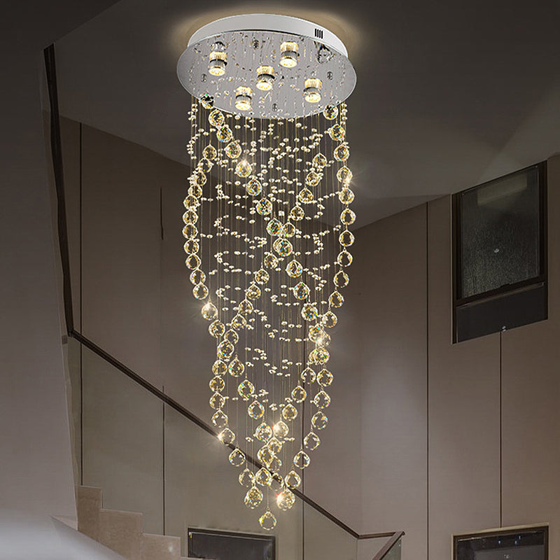 Modern Crystal Spiral Flush Light with 5 Bulbs - Nickel Finish for Living Room Ceiling Lighting