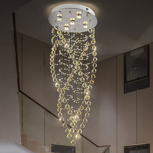Modern Crystal Spiral Flush Light with 5 Bulbs - Nickel Finish for Living Room Ceiling Lighting