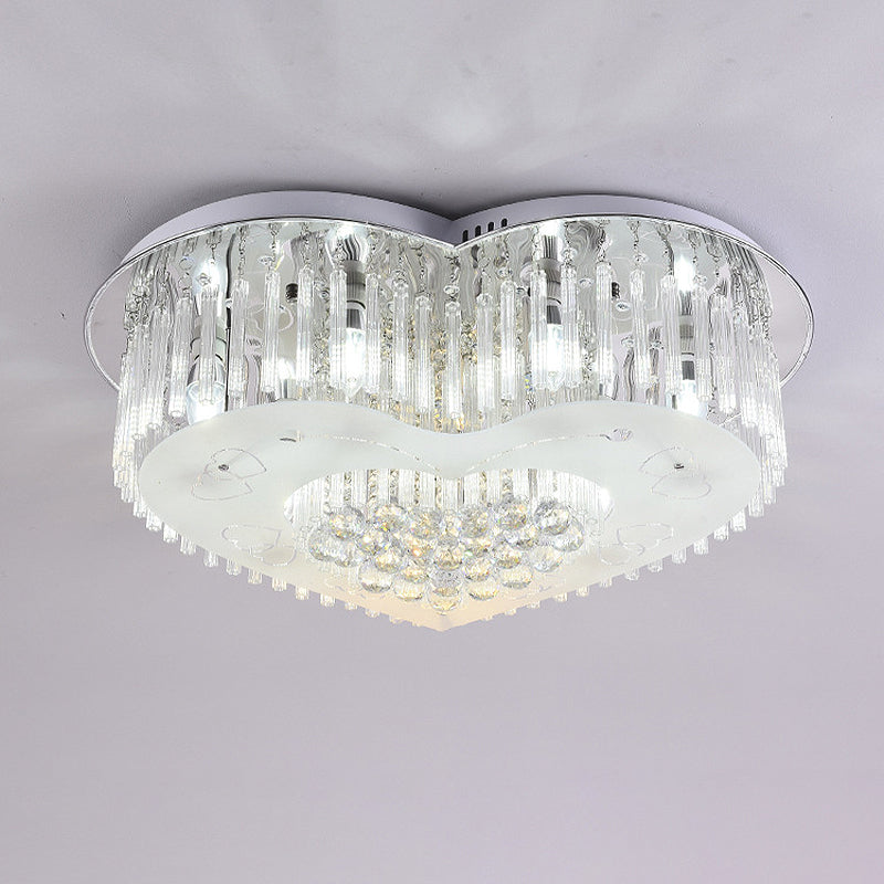 Modernist K9 Crystal Flushmount Ceiling Light Fixture for Bedroom - Heart Design, LED, 18"/23.5" Wide, Silver