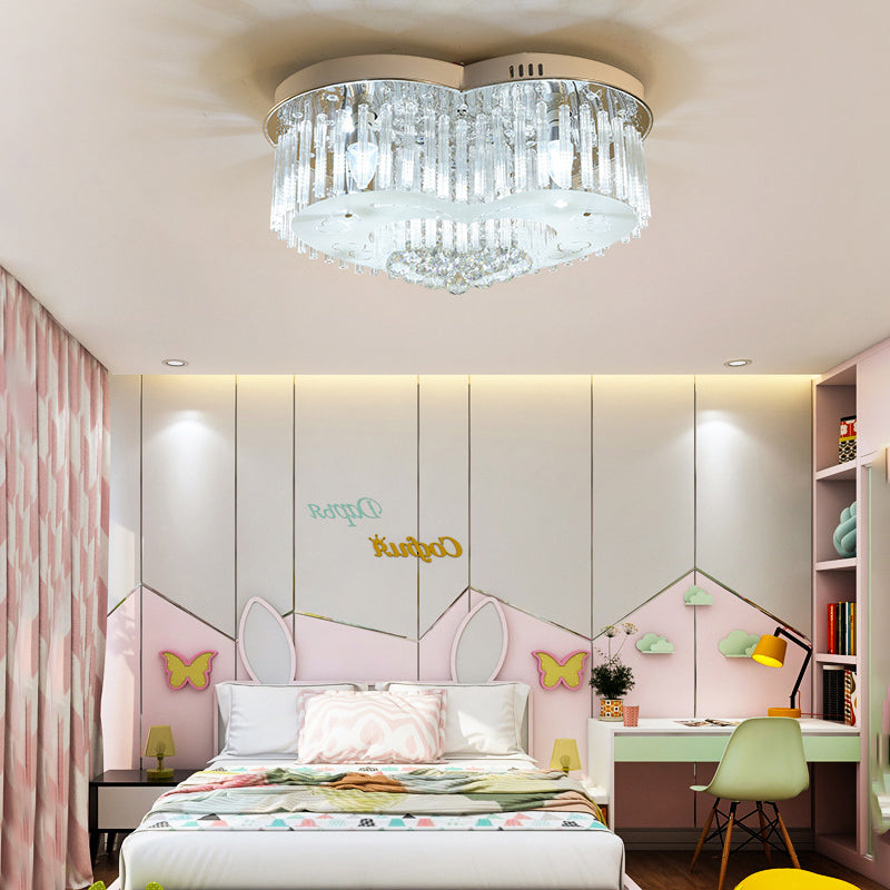 Modernist K9 Crystal Flushmount Ceiling Light Fixture for Bedroom - Heart Design, LED, 18"/23.5" Wide, Silver