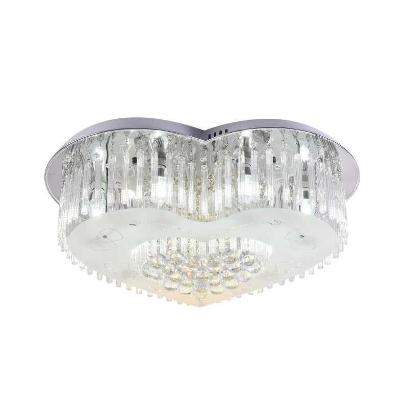 Modernist K9 Crystal Flushmount Ceiling Light Fixture for Bedroom - Heart Design, LED, 18"/23.5" Wide, Silver