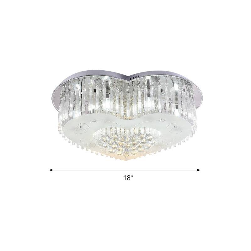 Modernist K9 Crystal Flushmount Ceiling Light Fixture for Bedroom - Heart Design, LED, 18"/23.5" Wide, Silver