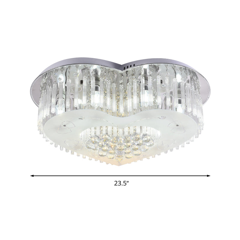 Modernist K9 Crystal Flushmount Ceiling Light Fixture for Bedroom - Heart Design, LED, 18"/23.5" Wide, Silver