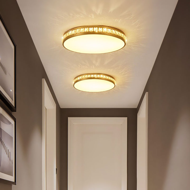Modern Crystal Gold LED Circle Flush Light Ceiling Fixture in 14"/18"/21.5" Width, Warm/White/Natural Light