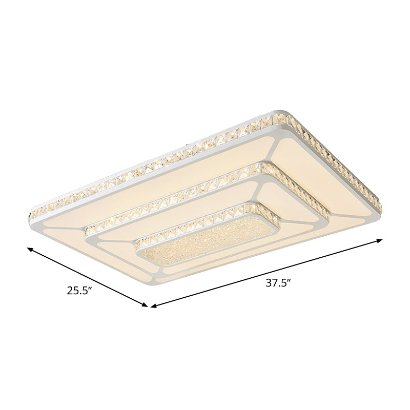 Modern Crystal LED Ceiling Light with White Rectangle Flushmount and Acrylic Diffuser
