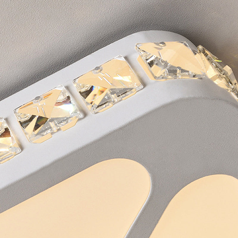 Modern Crystal LED Ceiling Light with White Rectangle Flushmount and Acrylic Diffuser