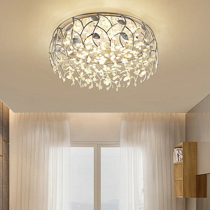 Contemporary Crystal LED Flush Mount Lamp - Chrome Finish for Living Room