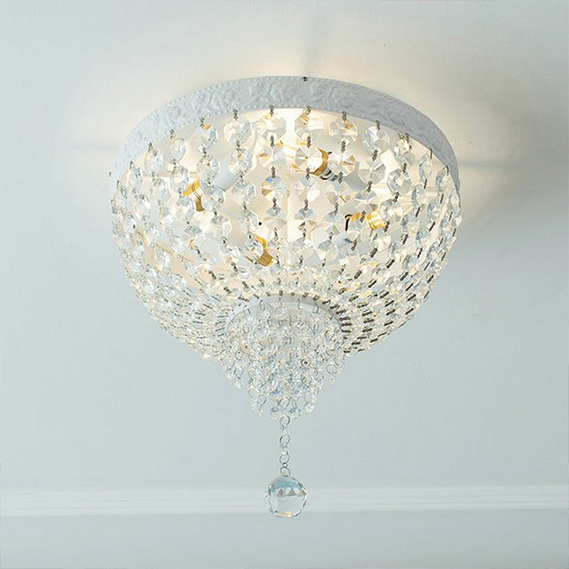 Minimalist Clear Crystal Beaded Flushmount Lighting - Wide 1-Light Ceiling Fixture for Living Room