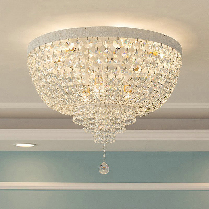 Minimalist Clear Crystal Beaded Flushmount Lighting - Wide 1-Light Ceiling Fixture for Living Room