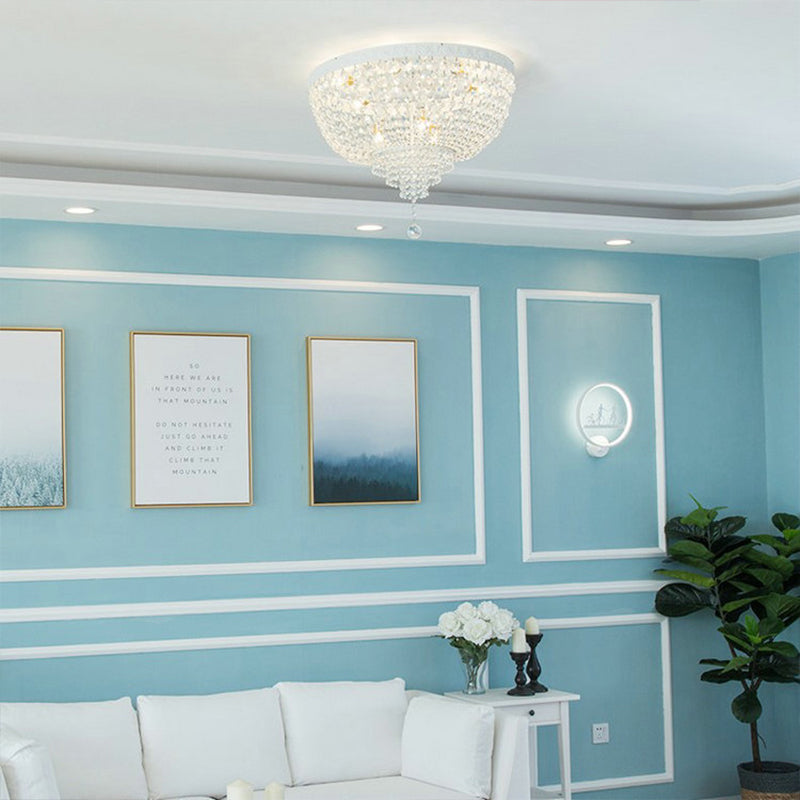 Minimalist Clear Crystal Beaded Flushmount Lighting - Wide 1-Light Ceiling Fixture for Living Room