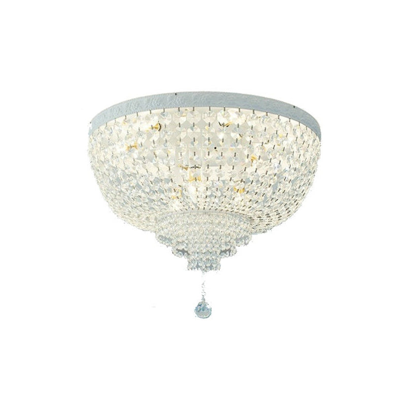 Minimalist Clear Crystal Beaded Flushmount Lighting - Wide 1-Light Ceiling Fixture for Living Room