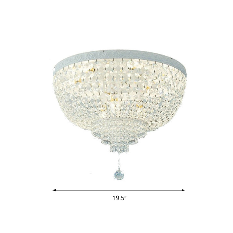 Minimalist Clear Crystal Beaded Flushmount Lighting - Wide 1-Light Ceiling Fixture for Living Room