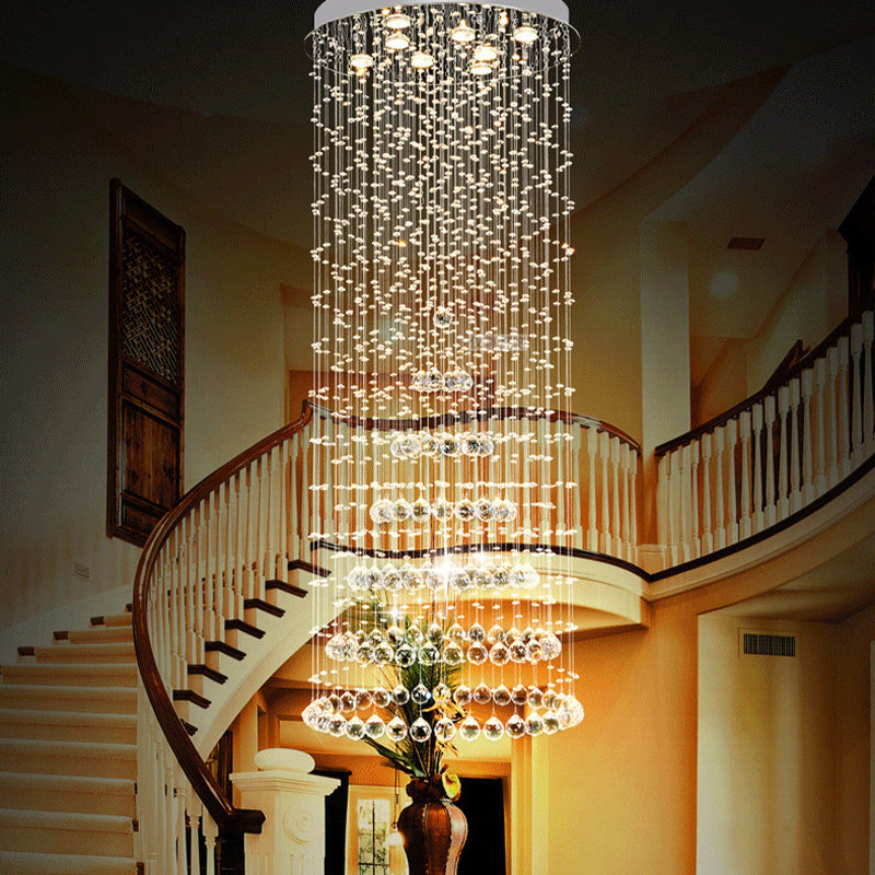 Minimalist Crystal Ball Flush Mount Lighting - 8 Lights In Nickel Finish