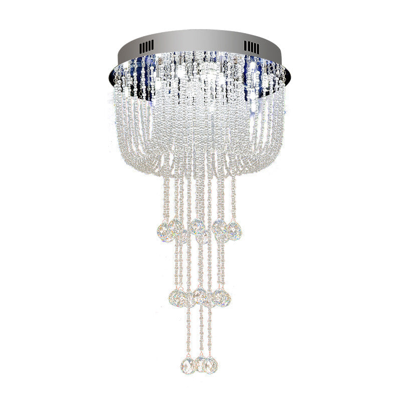 Contemporary Beaded Crystal LED Flush Light Fixture - Nickel Flush Mount Ceiling Lighting for Living Room