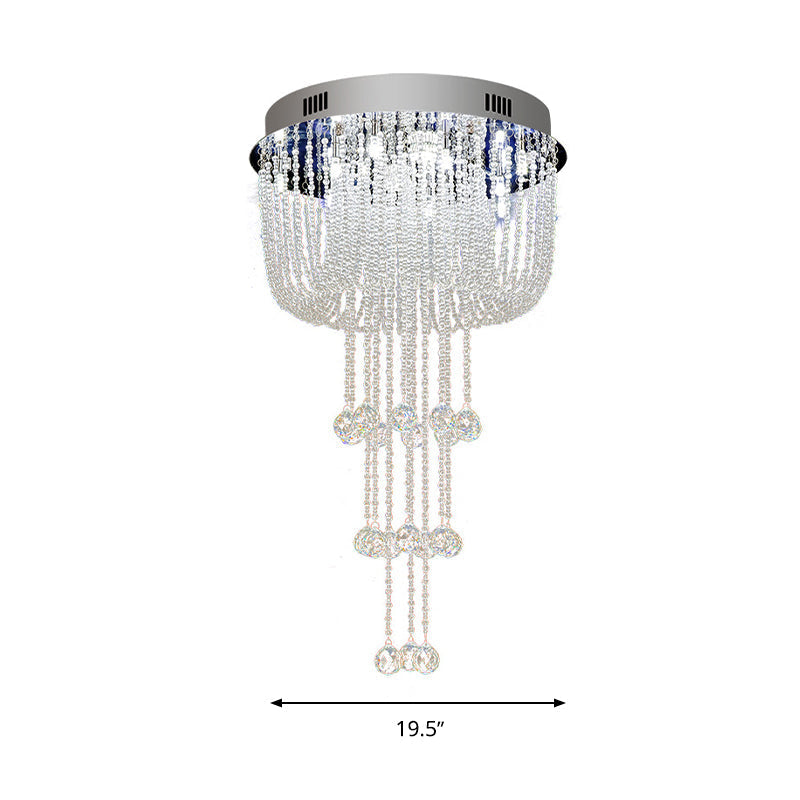 Contemporary Beaded Crystal LED Flush Light Fixture - Nickel Flush Mount Ceiling Lighting for Living Room