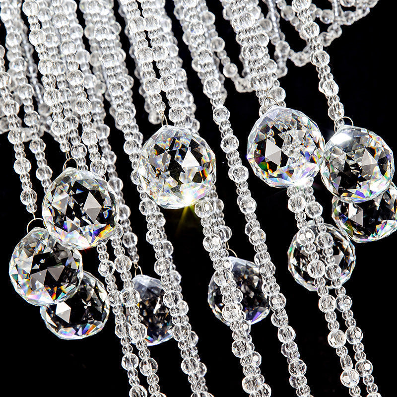 Contemporary Beaded Crystal LED Flush Light Fixture - Nickel Flush Mount Ceiling Lighting for Living Room
