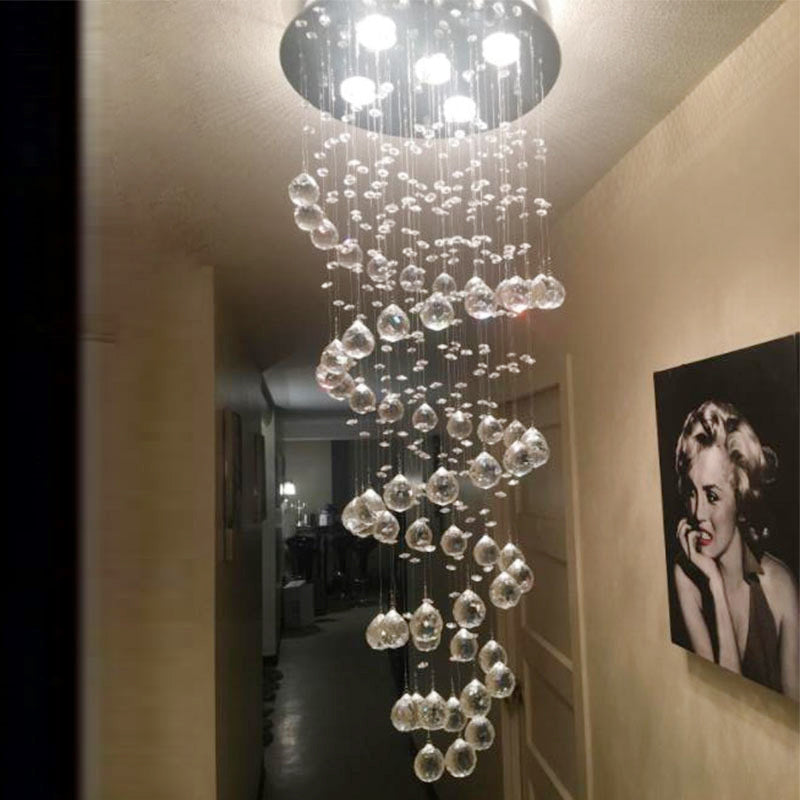 Sleek Spiral Crystal Ball Flush Mount Ceiling Light with 5 Lights - Nickel Finish