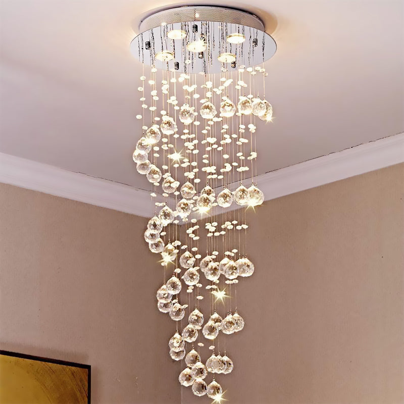 Sleek Spiral Crystal Ball Flush Mount Ceiling Light with 5 Lights - Nickel Finish