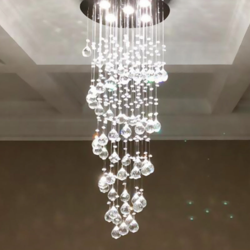 Sleek Spiral Crystal Ball Flush Mount Ceiling Light with 5 Lights - Nickel Finish