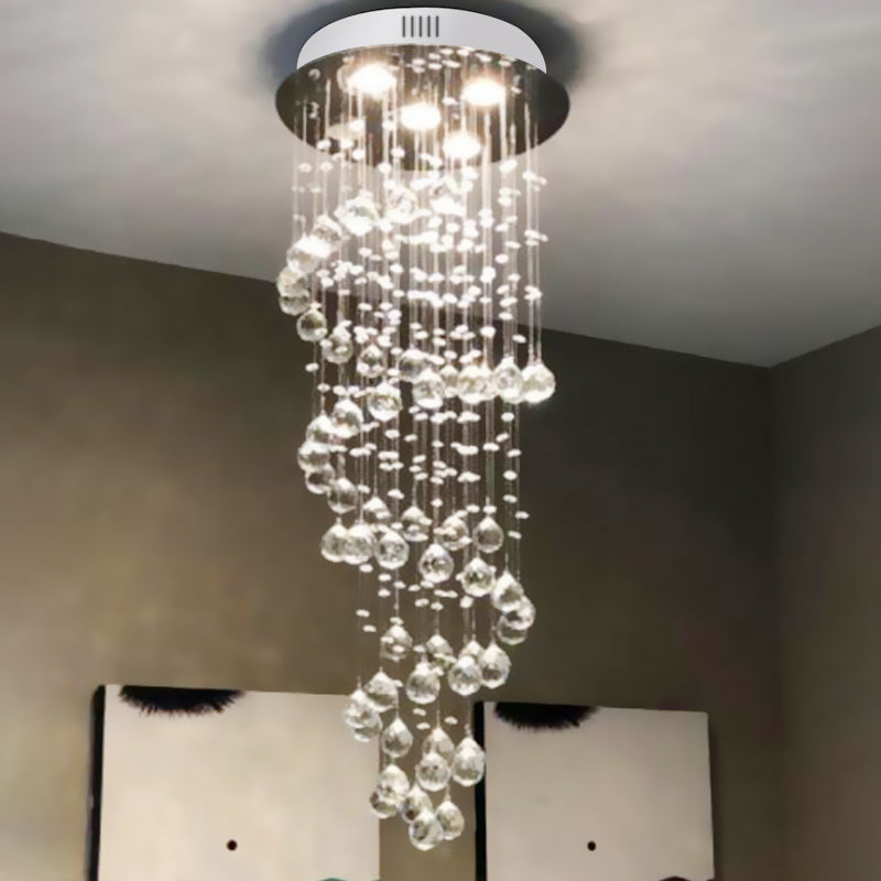 Sleek Spiral Crystal Ball Flush Mount Ceiling Light with 5 Lights - Nickel Finish
