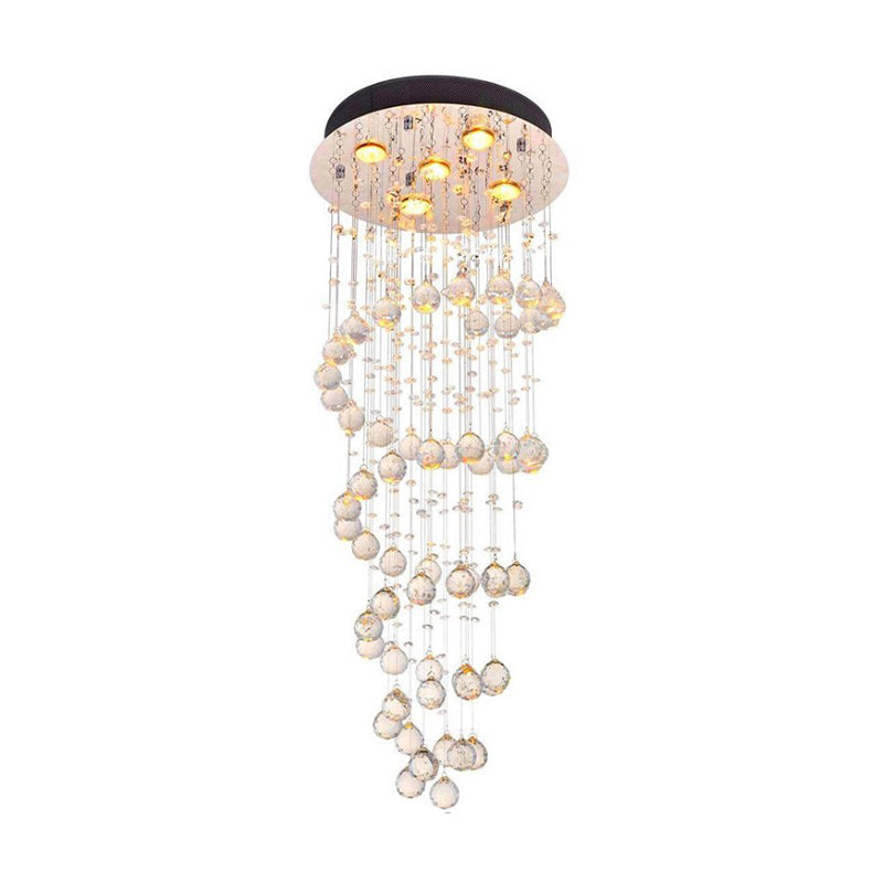 Sleek Spiral Crystal Ball Flush Mount Ceiling Light With 5 Lights - Nickel Finish