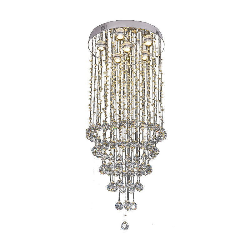 Minimalist Crystal Beaded Flush Light with 6 Nickel Lights - Stylish Flush Mount Lighting