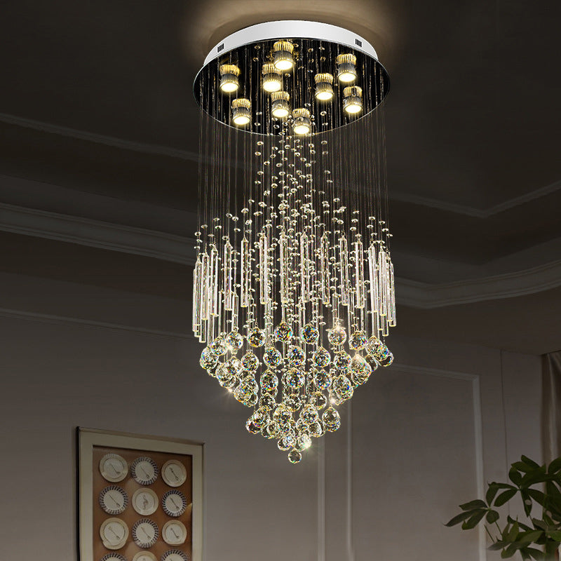 Clear Crystal Conical Flush Mount with 9 Lights - Minimalist White Flush Light for Living Room
