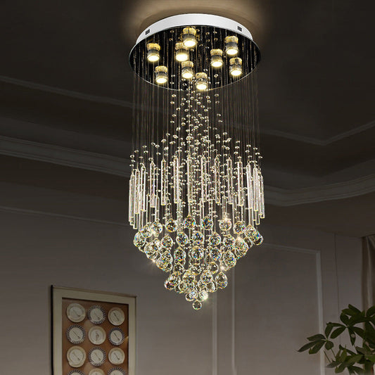 Clear Crystal Conical Flush Mount with 9 Lights - Minimalist White Flush Light for Living Room