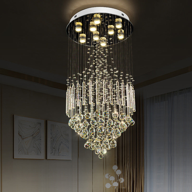 Clear Crystal Conical Flush Mount with 9 Lights - Minimalist White Flush Light for Living Room