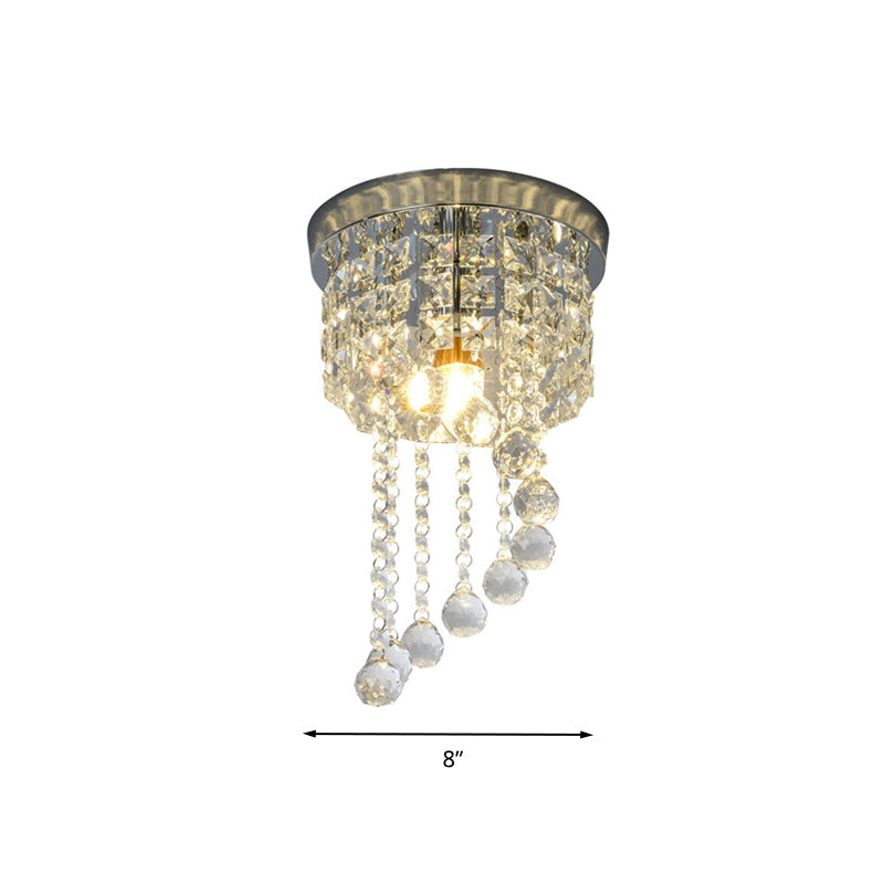 Contemporary Silver Round Crystal Flush Mount Ceiling Light - 1-Light for Living Room