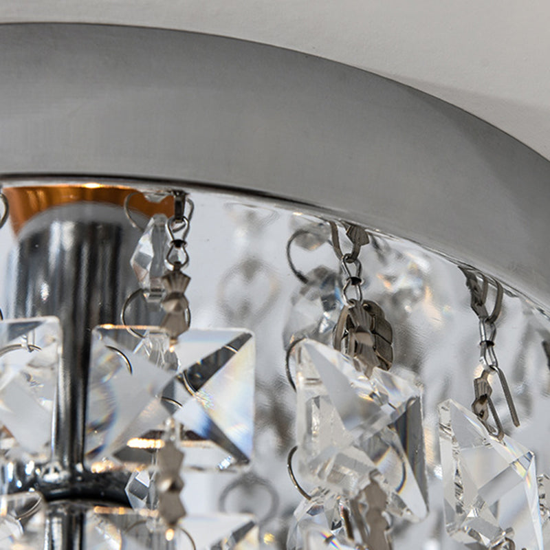 Contemporary Silver Round Crystal Flush Mount Ceiling Light - 1-Light for Living Room