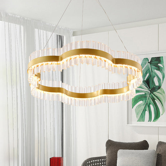 Minimalist Flower Chandelier Crystal Ceiling Light – Black/Gold, 23.5"/31.5" Wide