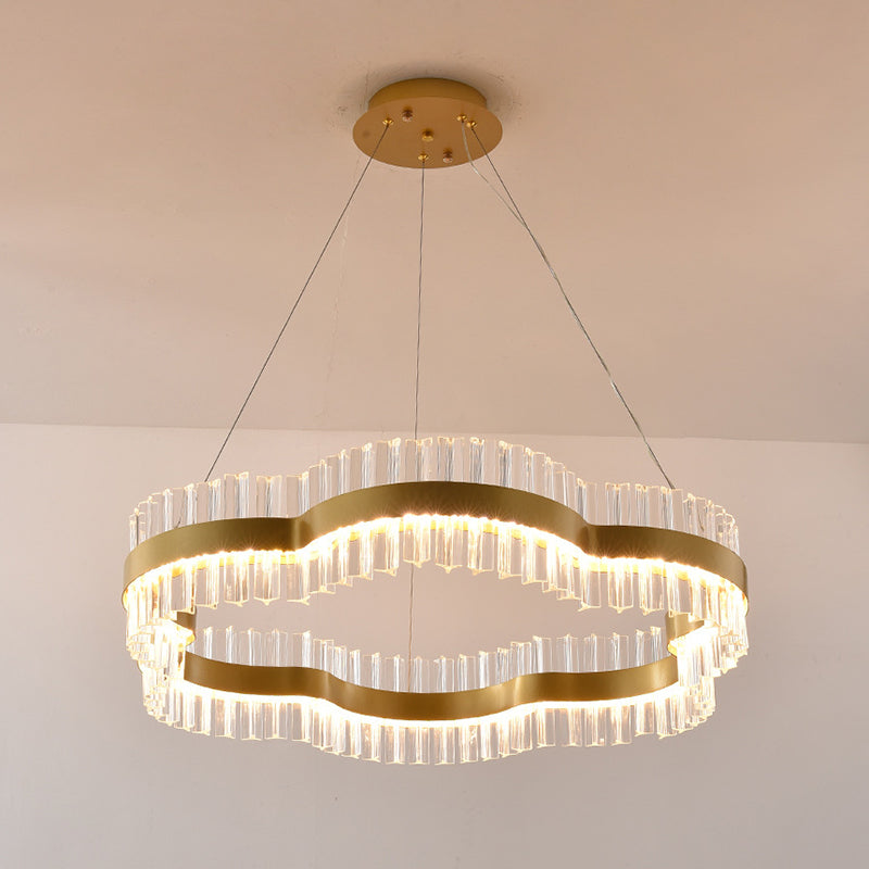Minimalist Flower Chandelier Crystal Ceiling Light – Black/Gold, 23.5"/31.5" Wide