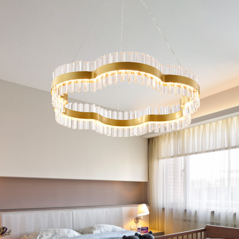 Modern Flower Crystal Ceiling Chandelier - Led Minimalist Hanging Light Kit In Black/Gold (23.5/31.5