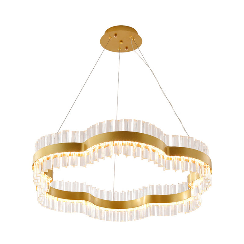 Modern Flower Crystal Ceiling Chandelier - Led Minimalist Hanging Light Kit In Black/Gold (23.5/31.5