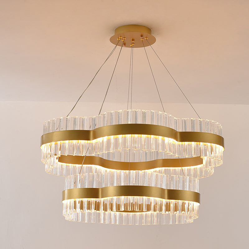 Modern Flower Crystal Ceiling Chandelier - Led Minimalist Hanging Light Kit In Black/Gold (23.5/31.5