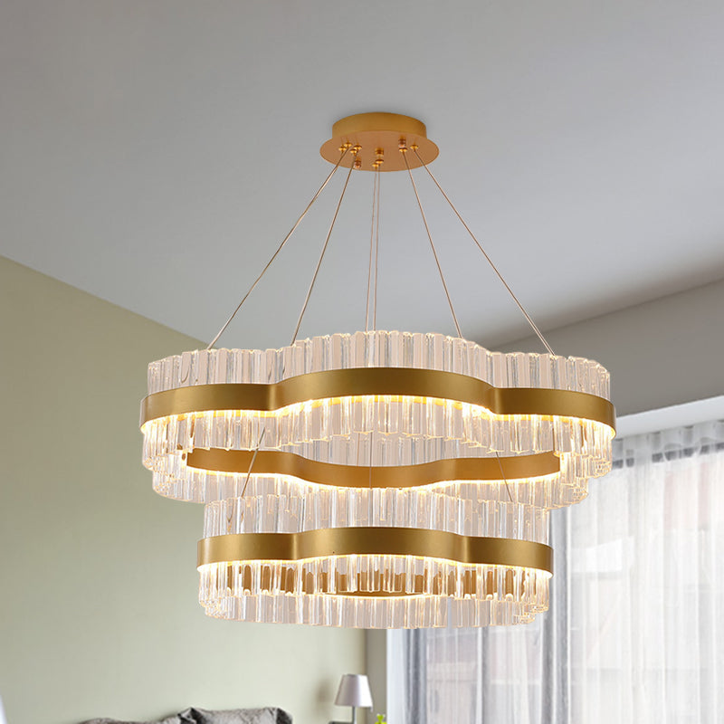 Minimalist Flower Chandelier Crystal Ceiling Light – Black/Gold, 23.5"/31.5" Wide