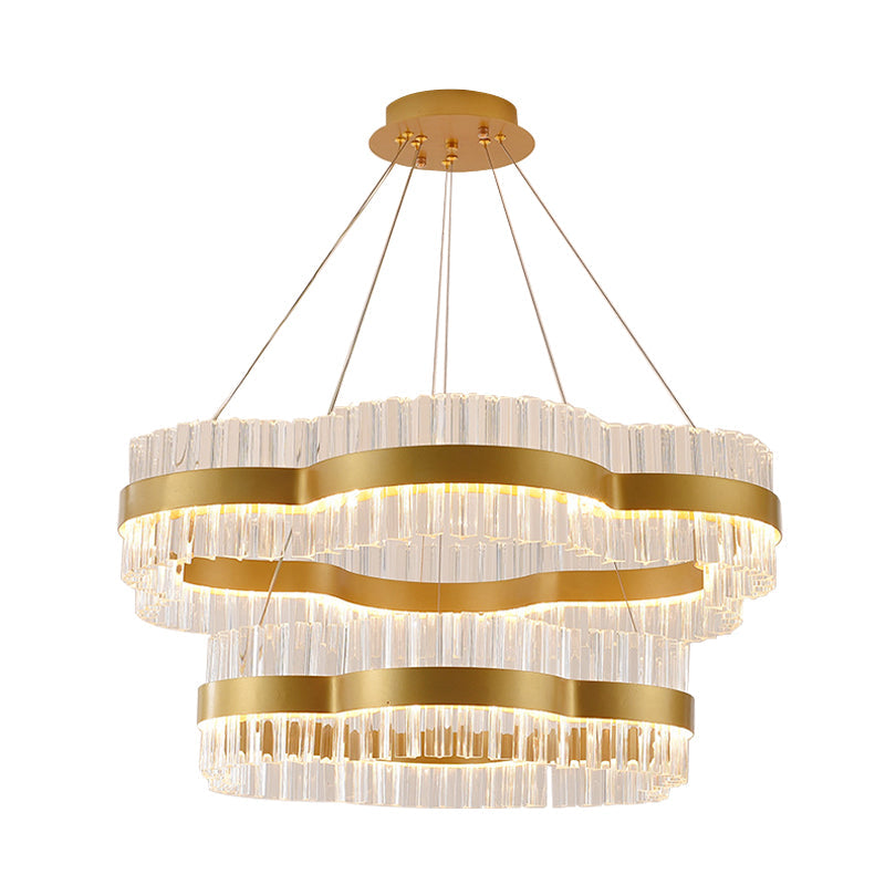 Modern Flower Crystal Ceiling Chandelier - Led Minimalist Hanging Light Kit In Black/Gold (23.5/31.5