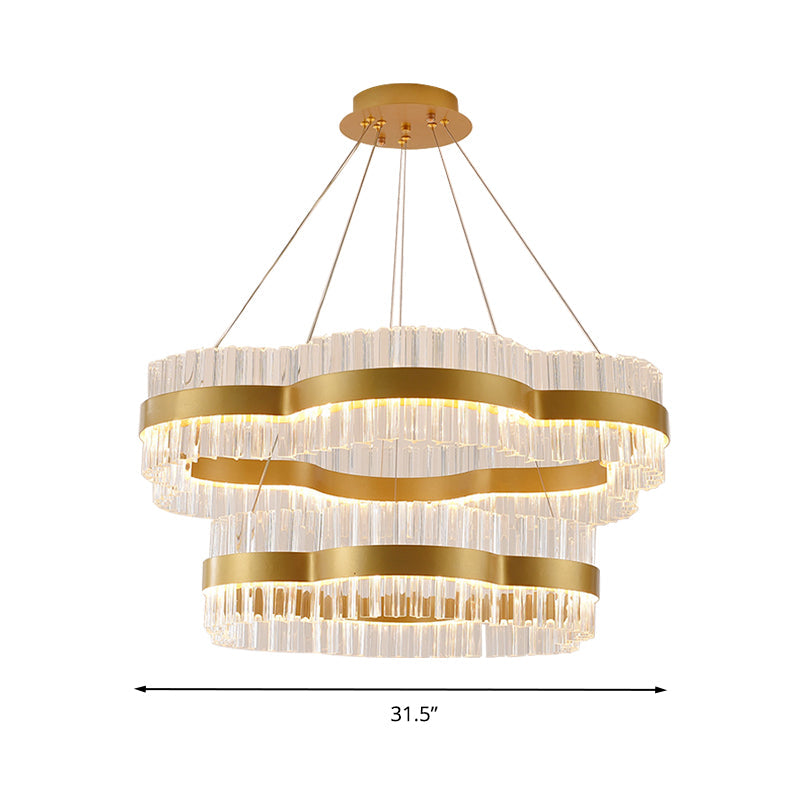 Modern Flower Crystal Ceiling Chandelier - Led Minimalist Hanging Light Kit In Black/Gold (23.5/31.5